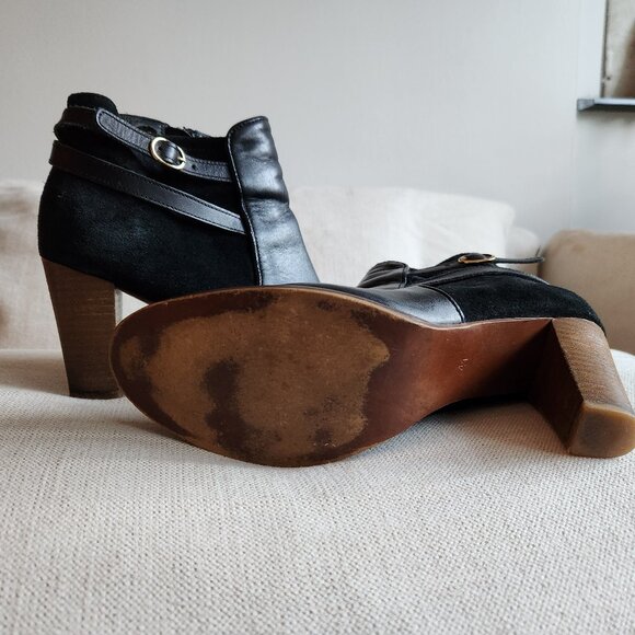 Sz10 🇫🇷 Sezane-inspired Black Leather & Suede Heeled Ankle Boots - Picture 5 of 10
